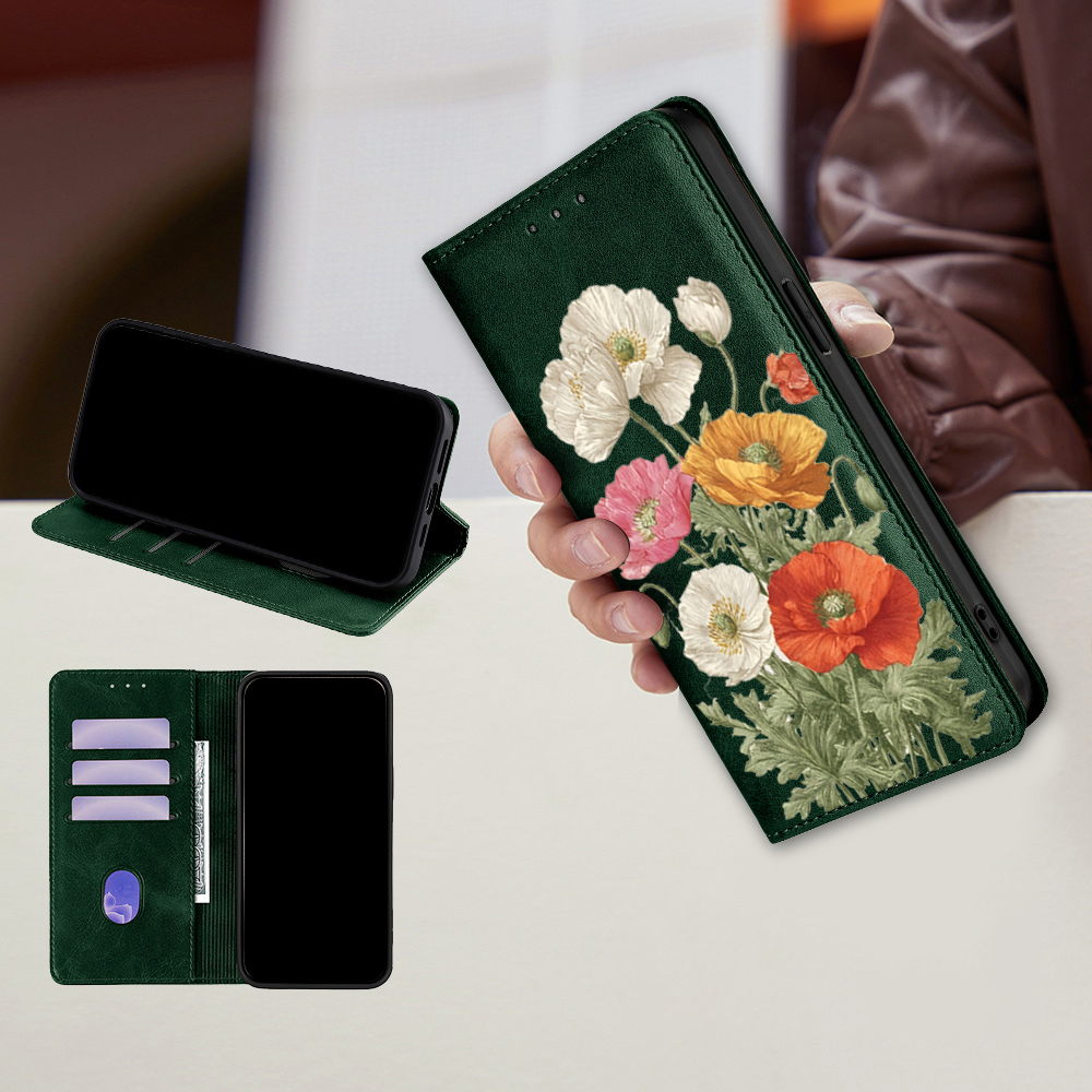 Flip Leather Case - Magnetic Leather Floral pattern Wallet Case