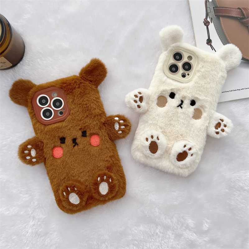 Korean 3D Cartoon Bear Fluffy  - Phone Cases Protective review and price
