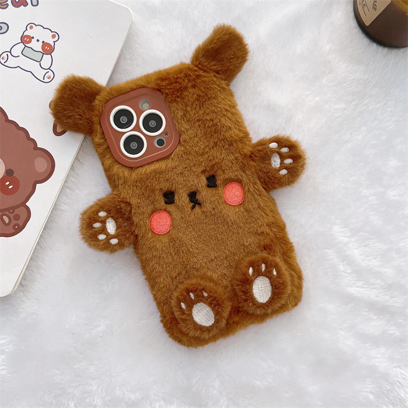 Korean 3D Cartoon Bear Fluffy  - Phone Cases Protective review and price