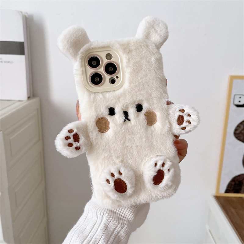 Korean 3D Cartoon Bear Fluffy  - Phone Cases Protective review and price