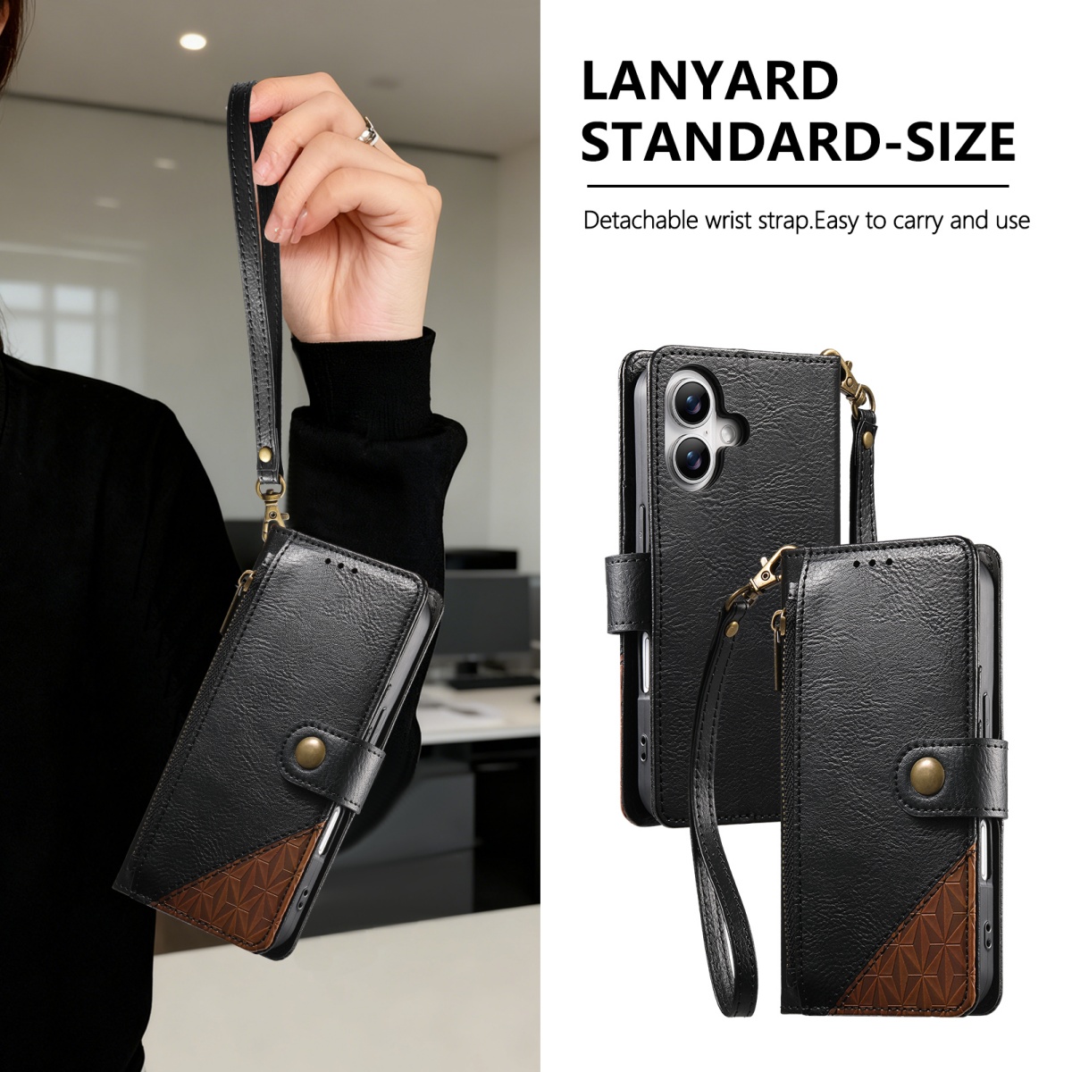 PU Leather Zipper Wrist Strap  - Flip Leather Case review and price