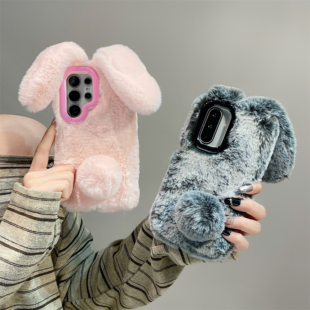 Cute Rabbit Ears Fluffy Stand  - Phone Cases For Samsung review and price