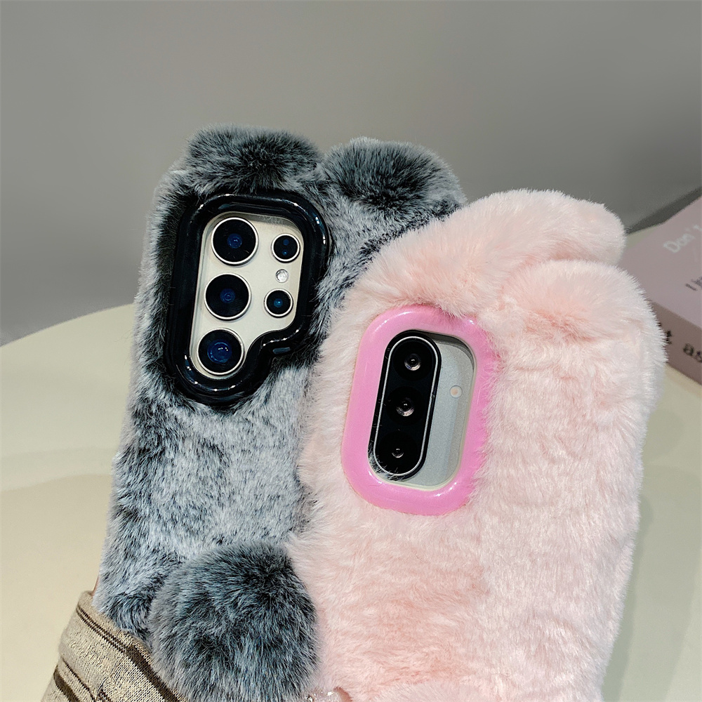 Cute Rabbit Ears Fluffy Stand  - Phone Cases For Samsung review and price